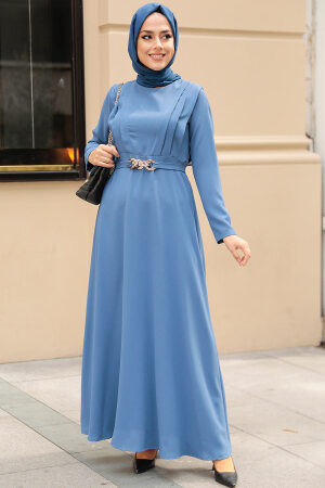 İndigo Blue Hijab Dress 3426IM - 1