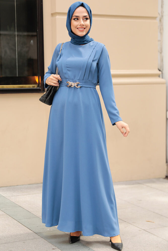 İndigo Blue Hijab Dress 3426IM - 1