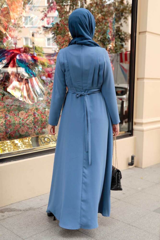 İndigo Blue Hijab Dress 3426IM - 2