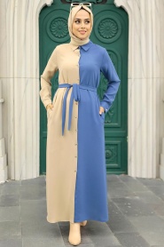 İndigo Blue Hijab Dress 3437IM - Thumbnail