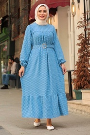 İndigo Blue Hijab Dress 3738IM - Thumbnail