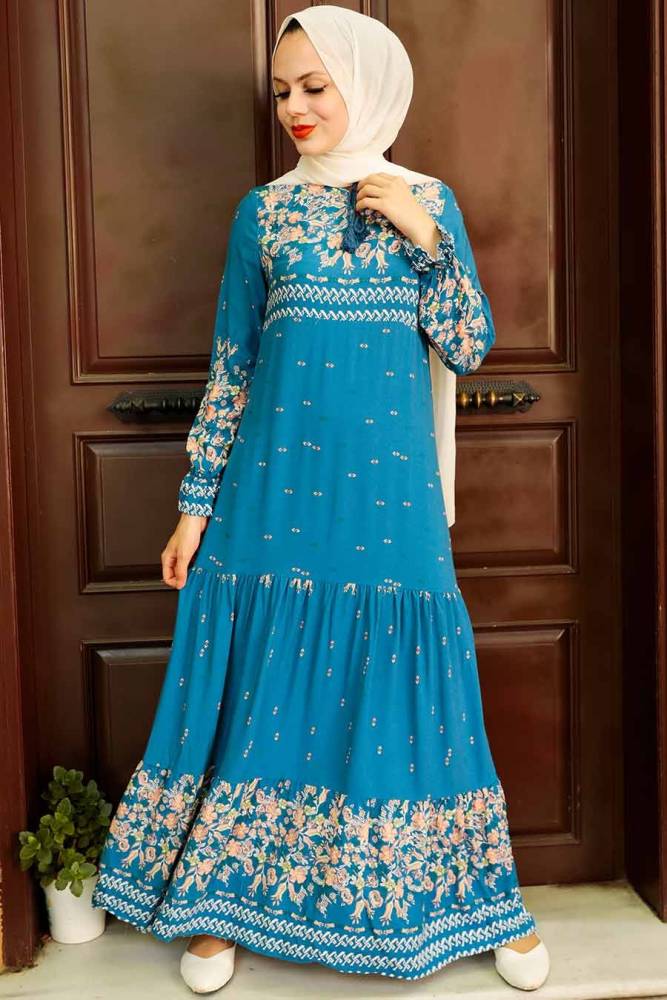 İndigo Blue Hijab Dress 5191IM - 1