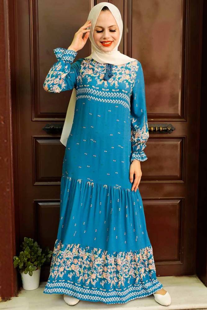 İndigo Blue Hijab Dress 5191IM - 2