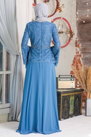 Neva Style - Long İndigo Blue Modest Wedding Dress 20671IM - Thumbnail