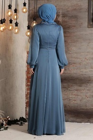 İndigo Blue Hijab Evening Dress 2155IM - Thumbnail