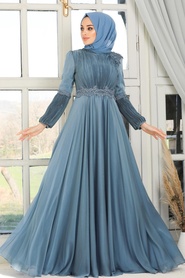 Indigo Blue Hijab Evening Dress 2170IM - Thumbnail