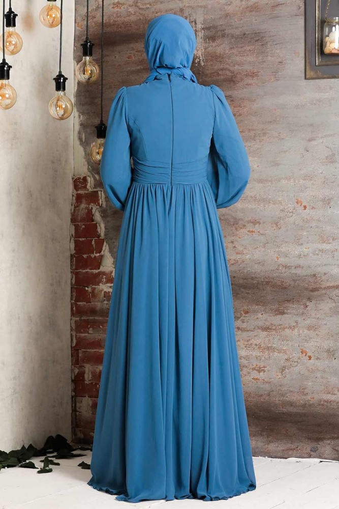 İndigo Blue Hijab Evening Dress 21921IM - 2