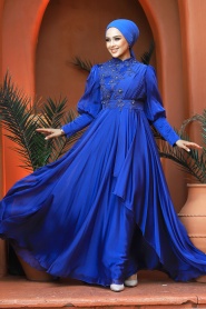 Neva Style - Modern İndigo Blue Islamic Bridesmaid Dress 21930IM - Thumbnail