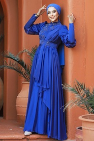 Neva Style - Modern İndigo Blue Islamic Bridesmaid Dress 21930IM - Thumbnail