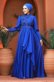 Neva Style - Modern İndigo Blue Islamic Bridesmaid Dress 21930IM - Thumbnail