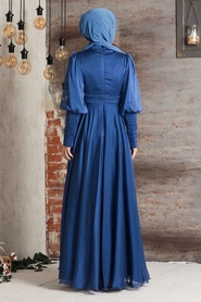 Neva Style - Modern İndigo Blue Islamic Bridesmaid Dress 21930IM - Thumbnail