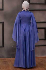 İndigo Blue Hijab Evening Dress 21970IM - Thumbnail