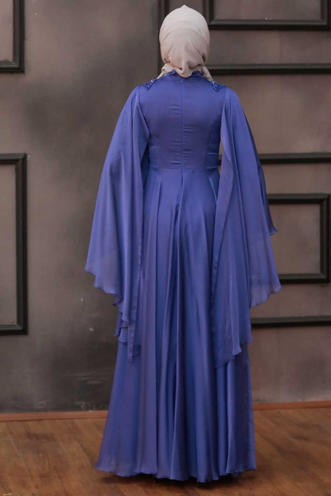 İndigo Blue Hijab Evening Dress 21970IM - 3