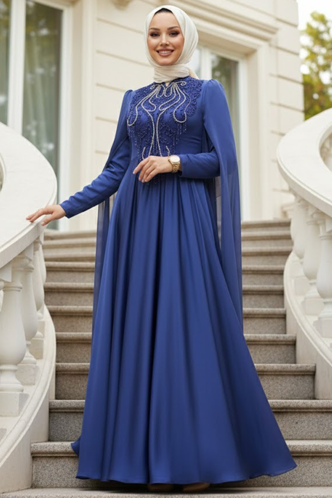 Neva Style - Modern İndigo Blue Islamic Engagement Dress 22140IM - 1