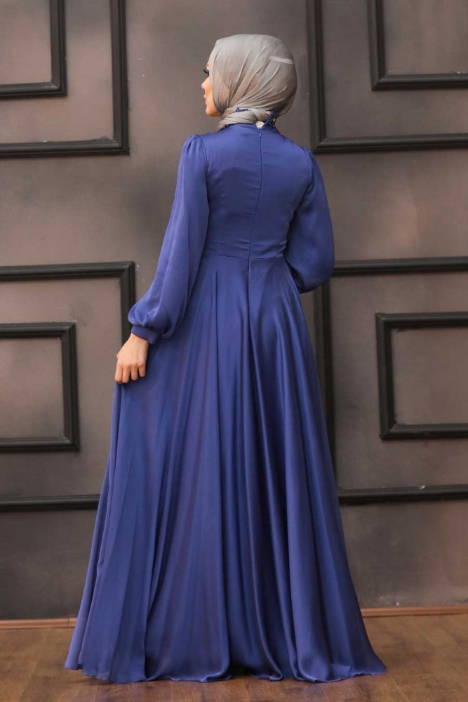 Neva Style - Luxury İndigo Blue Islamic Clothing Evening Dress 22150IM - 4