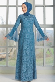 Neva Style - Modern İndigo Blue Islamic Clothing Wedding Dress 2567IM - Thumbnail
