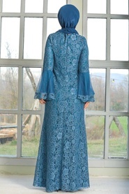 Neva Style - Modern İndigo Blue Islamic Clothing Wedding Dress 2567IM - Thumbnail