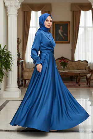 Neva Style - Stylish İndigo Blue Islamic Clothing Engagement Dress 3389IM - 1