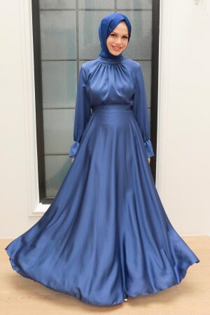 Neva Style - Long İndigo Blue Modest Prom Dress 3449IM - 2