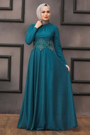 Neva Style - Plus Size İndigo Blue Islamic Evening Gown 50162IM - 1