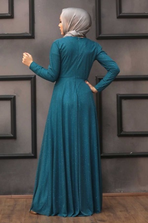 Neva Style - Plus Size İndigo Blue Islamic Evening Gown 50162IM - 2