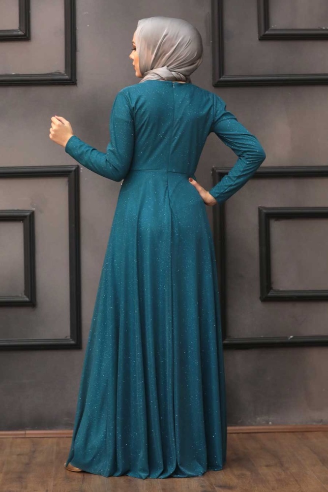Neva Style - Plus Size İndigo Blue Islamic Evening Gown 50162IM - 2