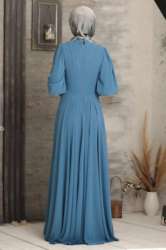 Neva Style - Plus Size İndigo Blue Modest Prom Dress 53810IM - 2
