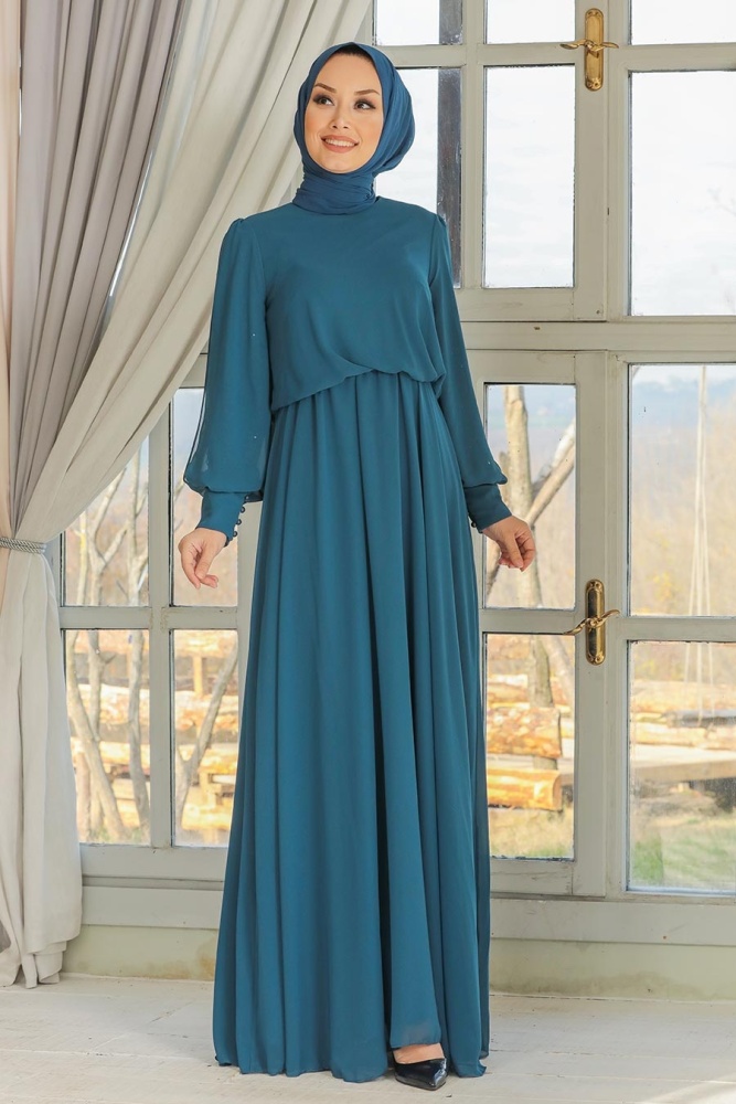 Neva Style - Plus Size İndigo Blue Islamic Evening Dress 54030IM - 2