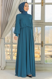 Neva Style - Plus Size İndigo Blue Islamic Evening Dress 54030IM - Thumbnail