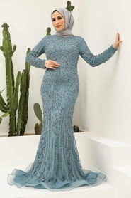 Neva Style - Luxorious İndigo Blue Muslim Evening Gown 820IM - Thumbnail