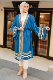 İndigo Blue Hijab Kimono 10455IM - Thumbnail