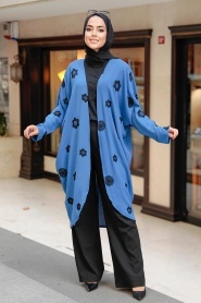 İndigo Blue Hijab Kimono 6427IM - Thumbnail