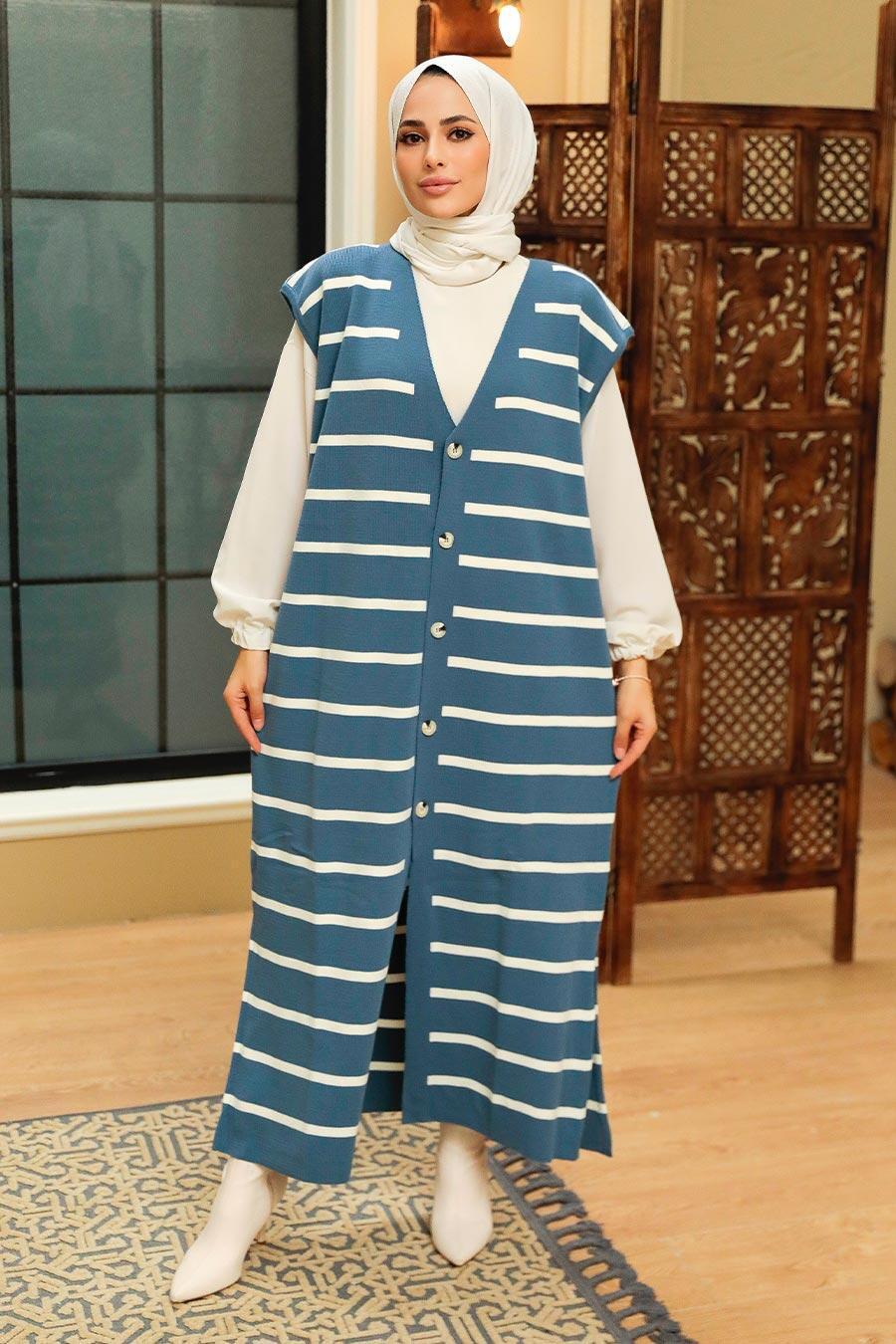 İndigo Blue Hijab Knitwear Vest 3396IM