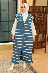 İndigo Blue Hijab Knitwear Vest 3396IM - Thumbnail