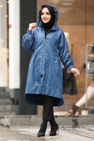 İndigo Blue Hijab Raincoat 12840IM - Thumbnail