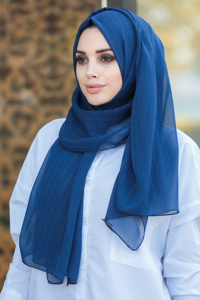 İndigo Blue Hijab Shawl 7549IM - 1