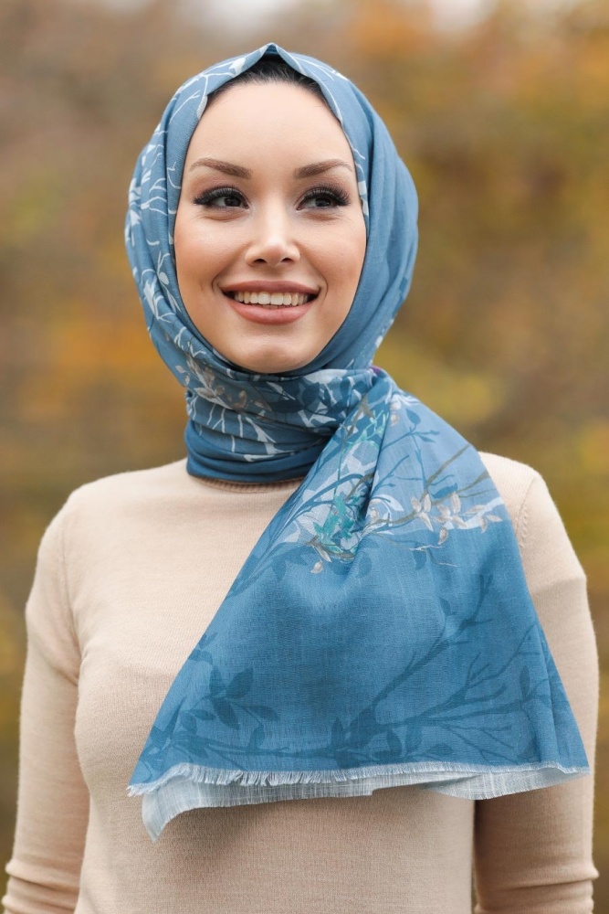 İndigo Blue Hijab Shawl 7565IM - 1