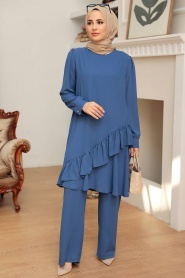 İndigo Blue Hijab Suit Dress 13101IM - Thumbnail