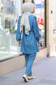 İndigo Blue Hijab Suit Dress 5624IM - Thumbnail