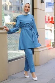 İndigo Blue Hijab Suit Dress 5624IM - Thumbnail