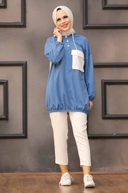 İndigo Blue Hijab Sweatshirt & Tunic 6328IM - Thumbnail