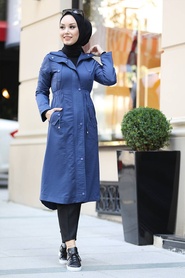 İndigo Blue Hijab Trenchcoat 8866IM - Thumbnail
