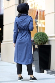 İndigo Blue Hijab Trenchcoat 8866IM - Thumbnail