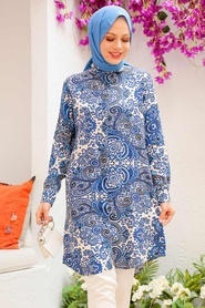 İndigo Blue Hijab Tunic 11524IM - Thumbnail