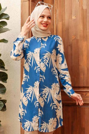 İndigo Blue Hijab Tunic 11552IM - Thumbnail