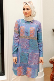 İndigo Blue Hijab Tunic 11561IM - Thumbnail