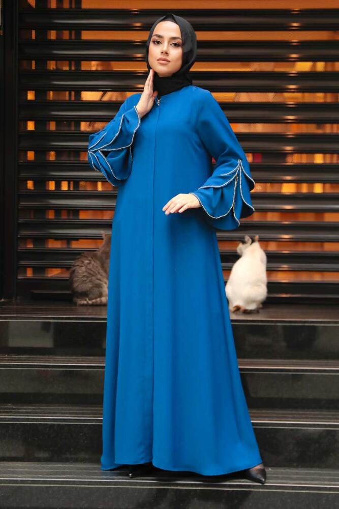 İndigo Blue Hijab Turkish Abaya 345900IM - 2