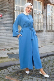 İndigo Blue Hijab Turkish Abaya 544IM - Thumbnail