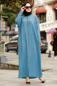 Indigo Blue Hijab Turkish Abaya 6009IM - Thumbnail