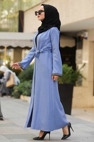 Indigo Blue Hijab Coat 39080IM - Thumbnail